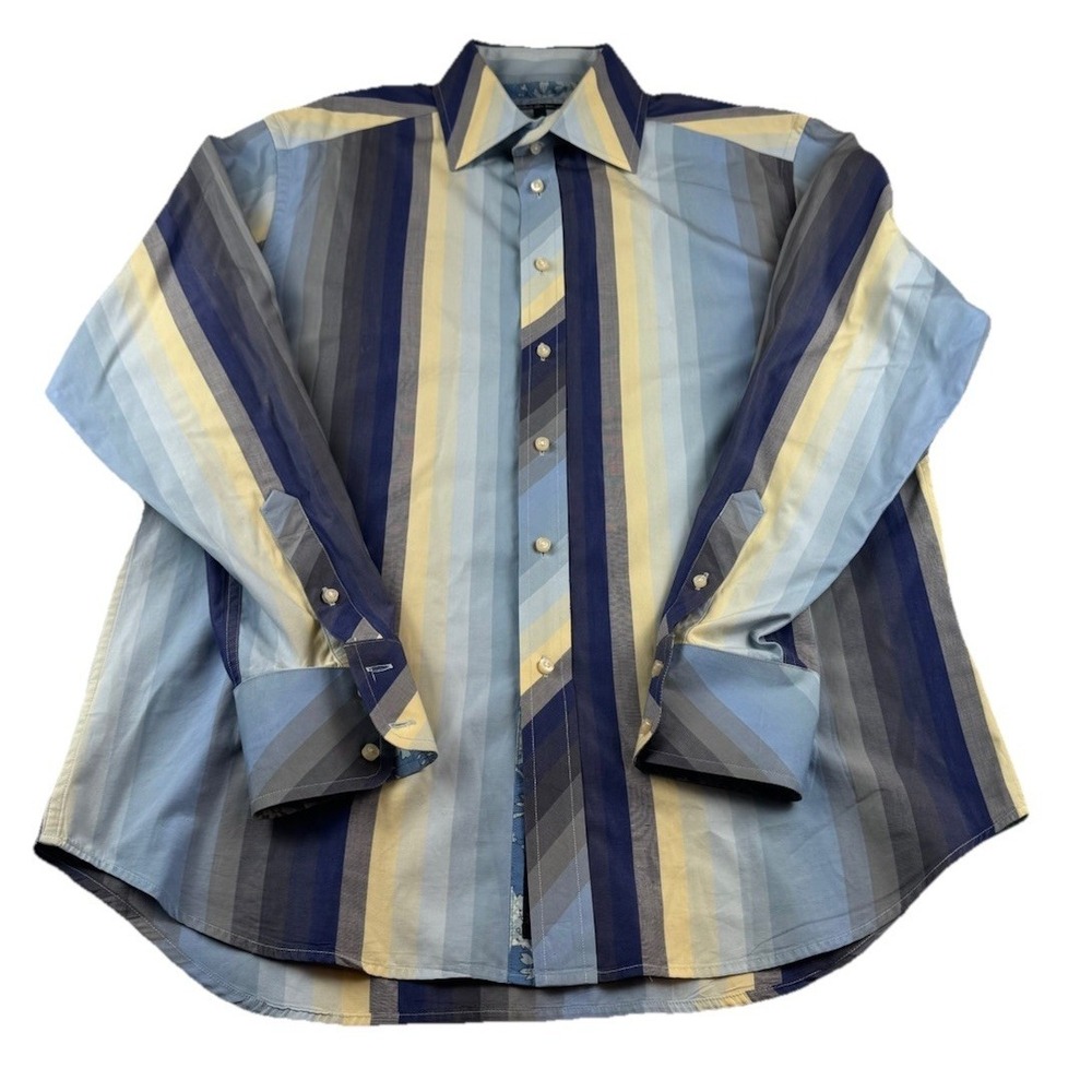 Robert Graham Blue Striped Flip Cuffs Button Up Shirt Men's Size L
